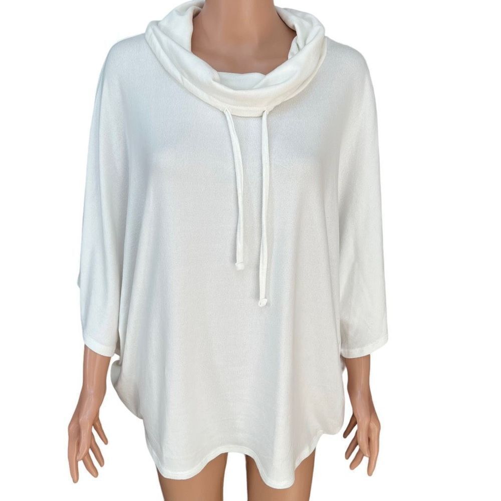 Kim Rogers white Cowl Neck Sweater Soft Knit Dolman 3/4 Sleeve size L